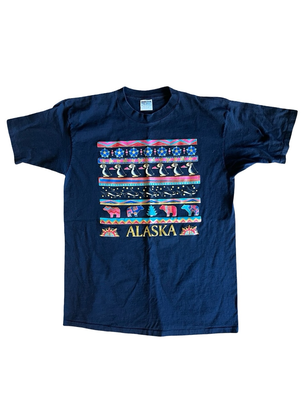 VTG Single Stitch Alaska Black XL T-Shirt USA-Made Puffins Killer Whales Bears